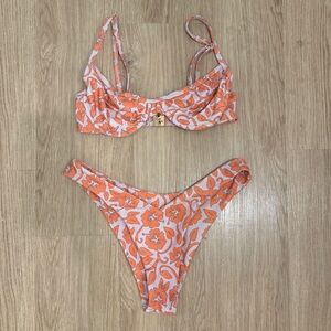 Floral tropical bikini orange and lavender size small